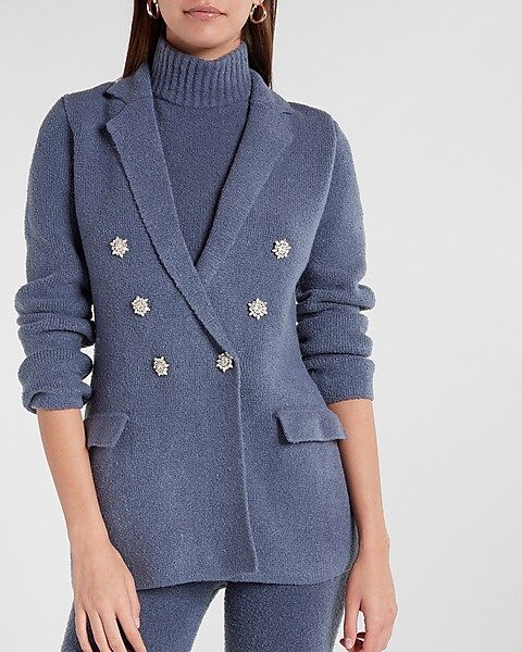 Double Breasted Embellished Button Sweater Blazer | Express