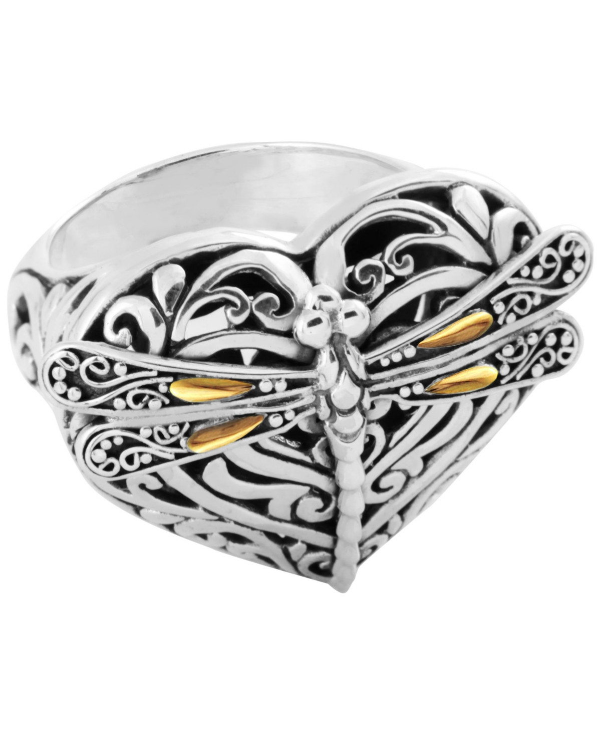Sweet Dragonfly Love Potion Sterling Silver Ring Embellished by 18K Gold Accents on 4 Strips of Drag | Macys (US)