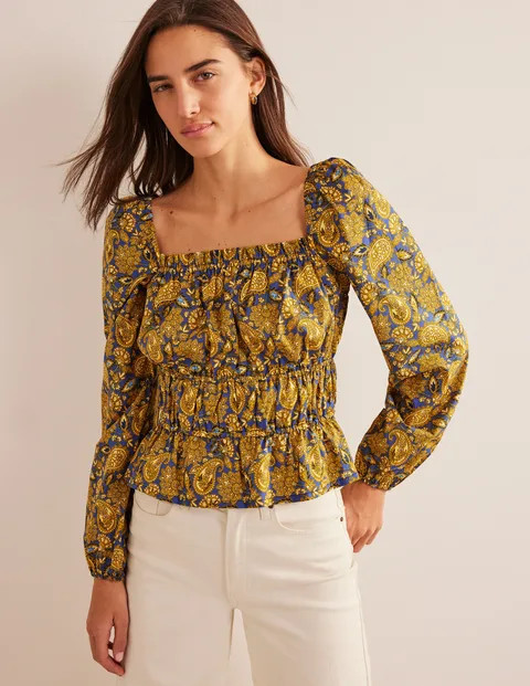 Ruched Waist Peplum Top - Harvest Gold, Paisley Terrace | Boden (US)