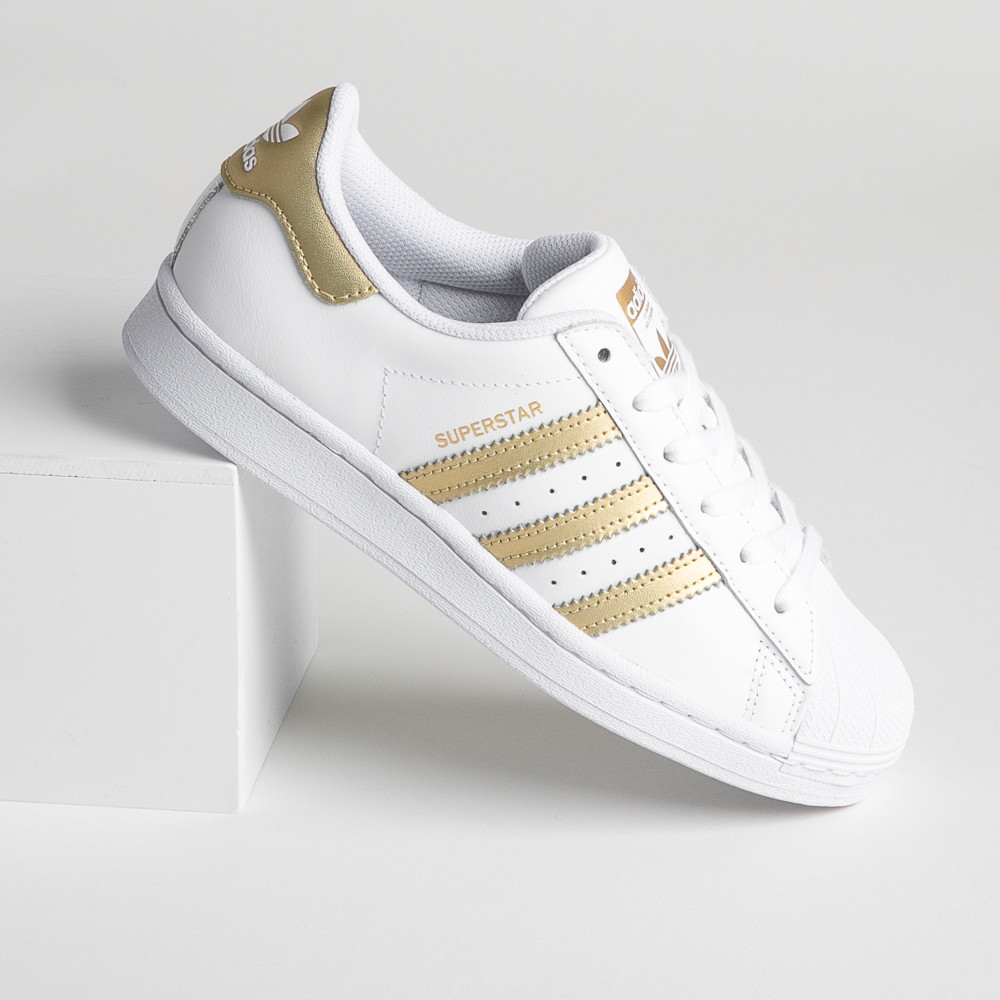 Womens adidas Superstar Athletic Shoe - Cloud White / Gold Metallic | Journeys