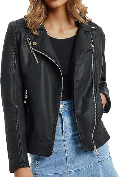 Bellivera Women Faux Leather Casual Jacket Moto Biker Short Coat | Amazon (CA)