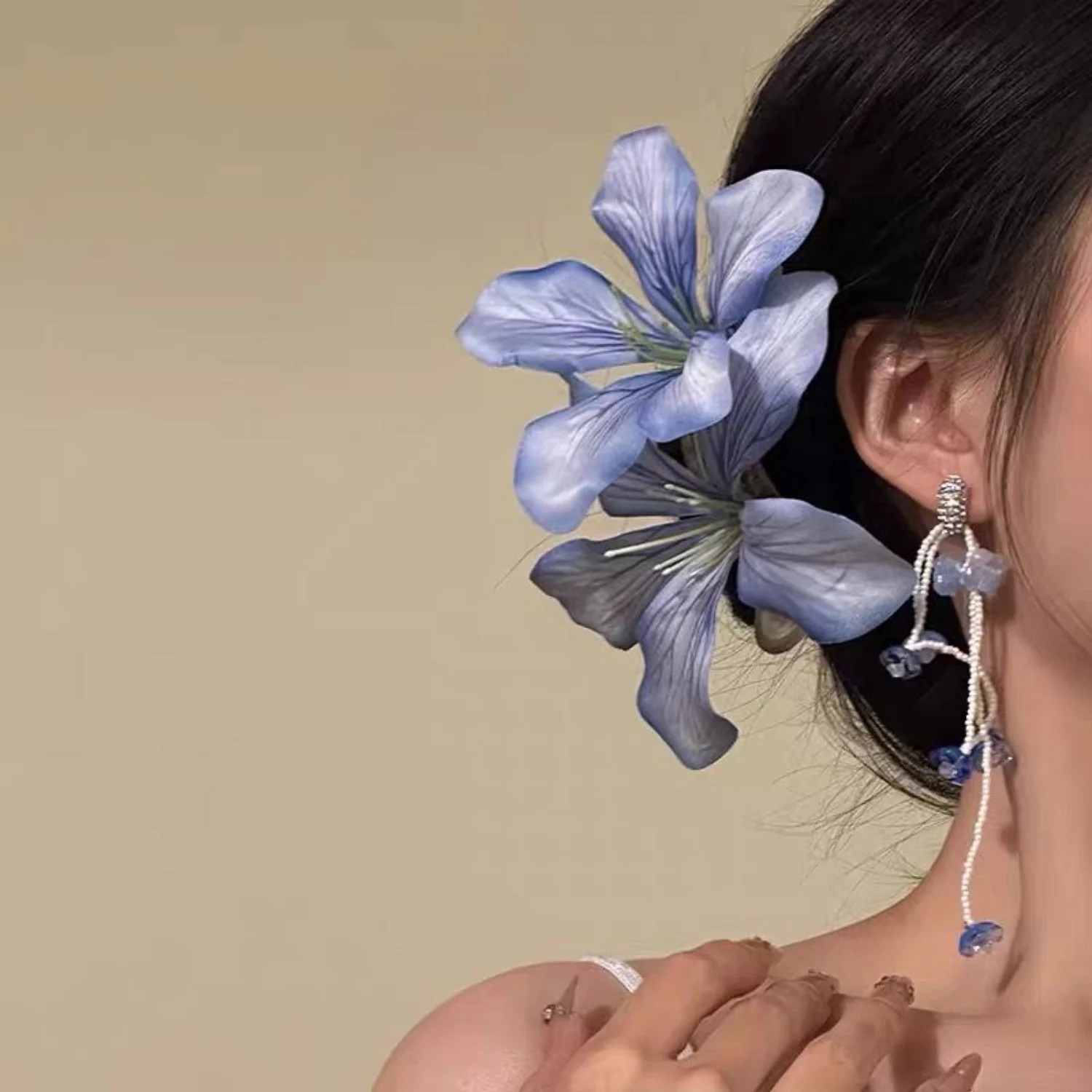 Blue Lily Flower Hair Clip Side Hairpin Barrette Women Floral Hair Accessory Elegant Spring Summe... | Walmart (US)