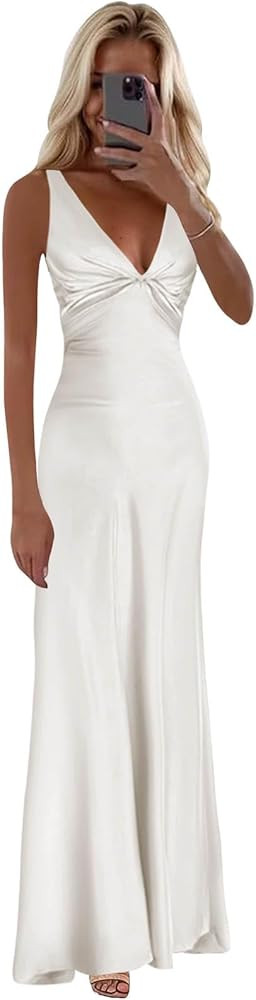 BOLENSYE Halter Silk Prom Dresses 2025 Mermaid Long Satin Bridesmaid Dress for Women | Amazon (US)