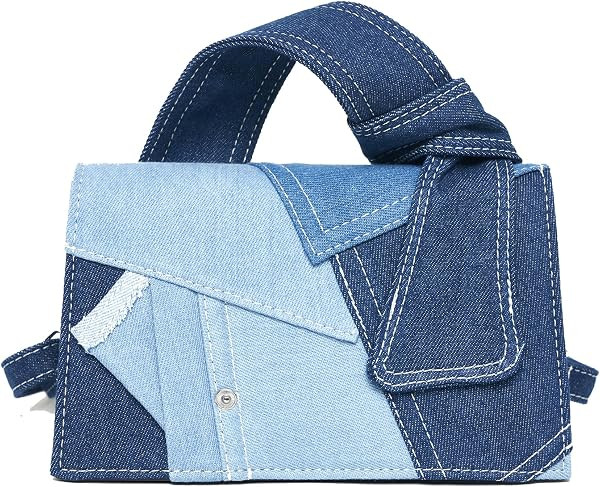 Purse for Women Patchwork Shoulder Bags, Mini Purse Crossbody Bag Denim Top Handle Clutch Handbag | Amazon (US)