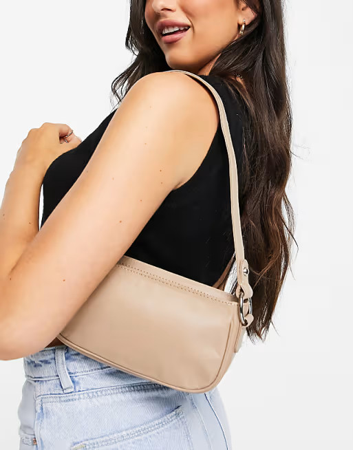ASOS DESIGN – Schultertasche im Stil der 90er-Jahre aus Leder in Beige | ASOS (Global)