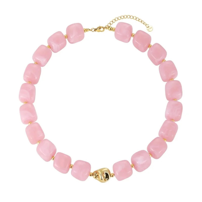 GOSFRY Women’s Soft Pink Marbled Square Resin Beaded Choker Necklace, Chunky Textured Gold Accent Boho Statement Collar Jewelry for Summer Beach Vacation Gifts - Walmart.com | Walmart (US)