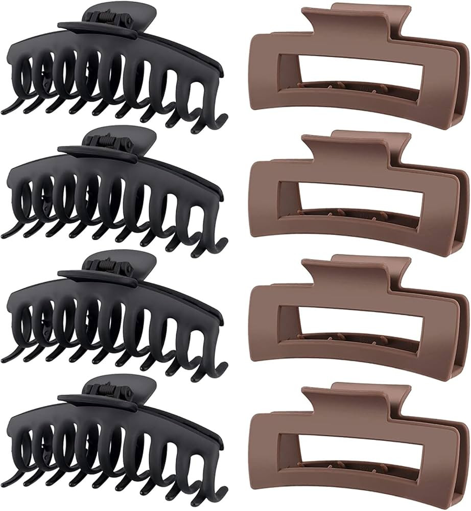 TOCESS 8 Pack Black Brown Big Hair Claw Clips for Women Large Claw Clip for Thin Thick Curly Hair... | Amazon (US)