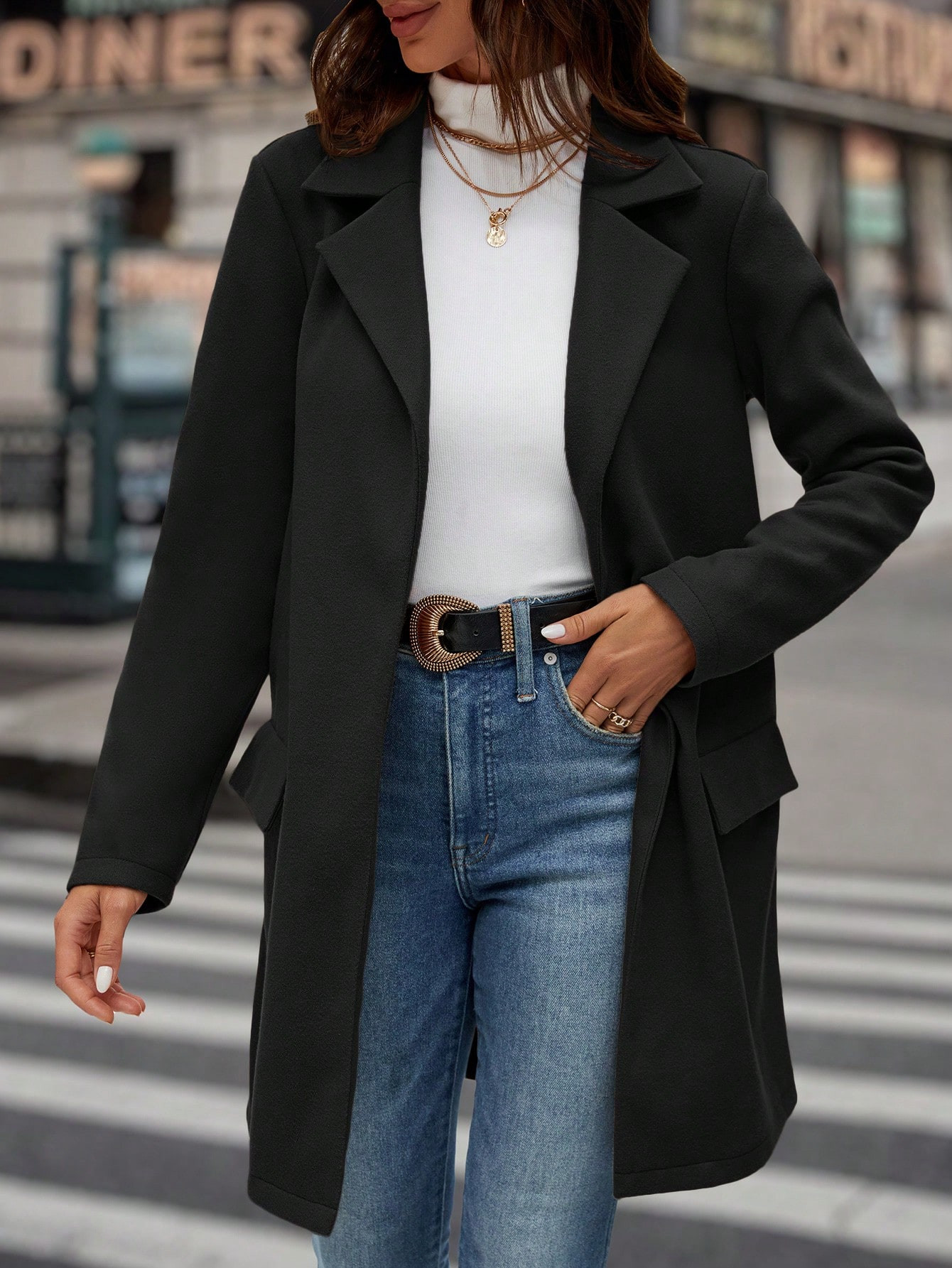 SHEIN LUNE Lapel Neck Open Front Overcoat | SHEIN