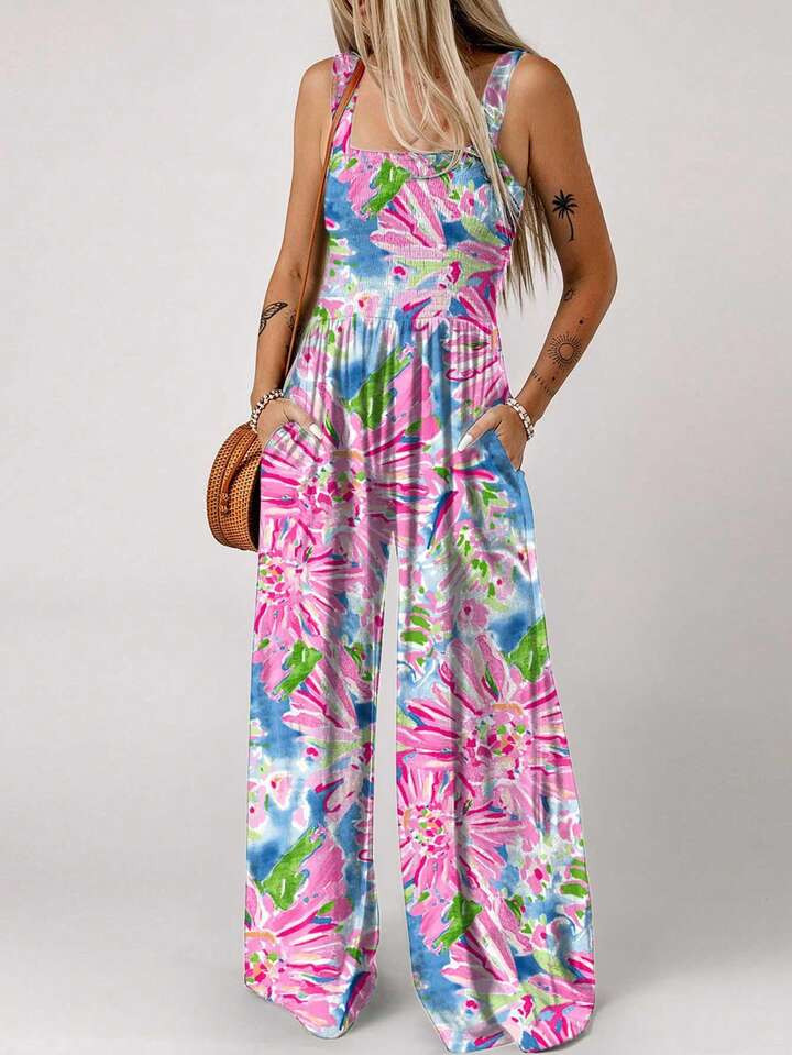 Tropical Print Wide Leg Jumpsuit | SHEIN
