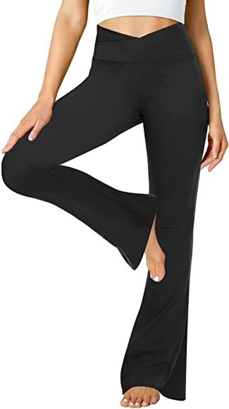 ZOOSIXX Black Flare Yoga Pants for Women, Crossover Buttery Soft Bootcut Leggings | Amazon (US)