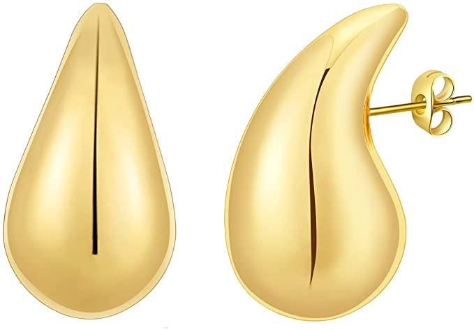 Chunky Gold Hoop Earrings for Women, Lightweight Waterdrop Hollow Open Hoops, Hypoallergenic Gold... | Amazon (US)