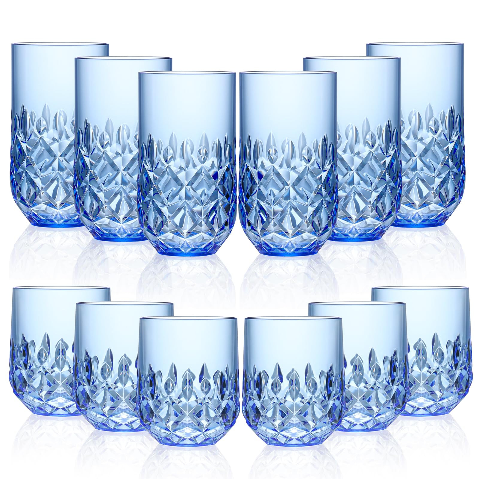 Acrylic Drinking Glasses Set of 12 Blue Mixed Drinks Glassware Unbreakable Palstic Tumbler and Ro... | Amazon (US)