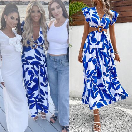 Danielle Cabral’s Blue and White Printed Cutout Maxi Dress 📸 = @daniellecabral