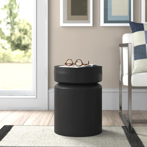 Black Alixia Metal Round Drum End Table | Wayfair North America