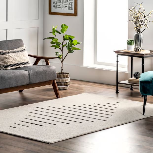 Ivory Thalia Modern Pinstriped Diamond Area Rug | Rugs USA