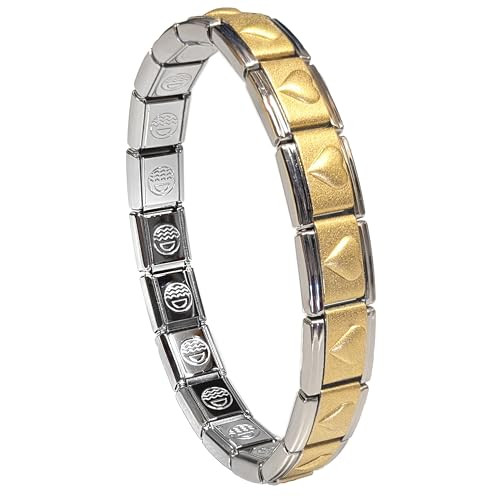 Dolceoro SB-008, Raised 2-Tone Heart Satin Matte Italian Modular Starter Charm Bracelet, 9mm Wide Stainless Steel, Select A Size | Amazon (US)
