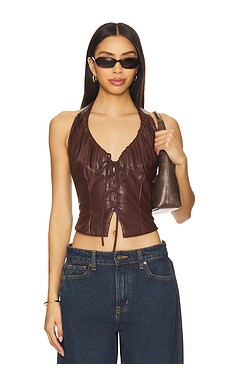 superdown Kay Faux Leather Top in Brown from Revolve.com | Revolve Clothing (Global)