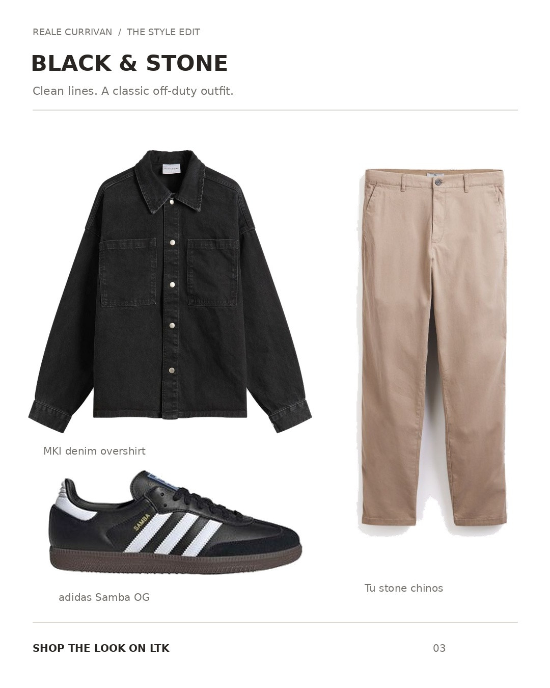 The black and stone edit. A washed-black MKI denim overshirt, stone straight-leg chinos and black adidas Samba OG trainers create an effortless men’s off-duty look. Simple pieces you can wear on repeat. Shop the exact items below. #LTKmens #LTKautumn #LTKstyletip 

 