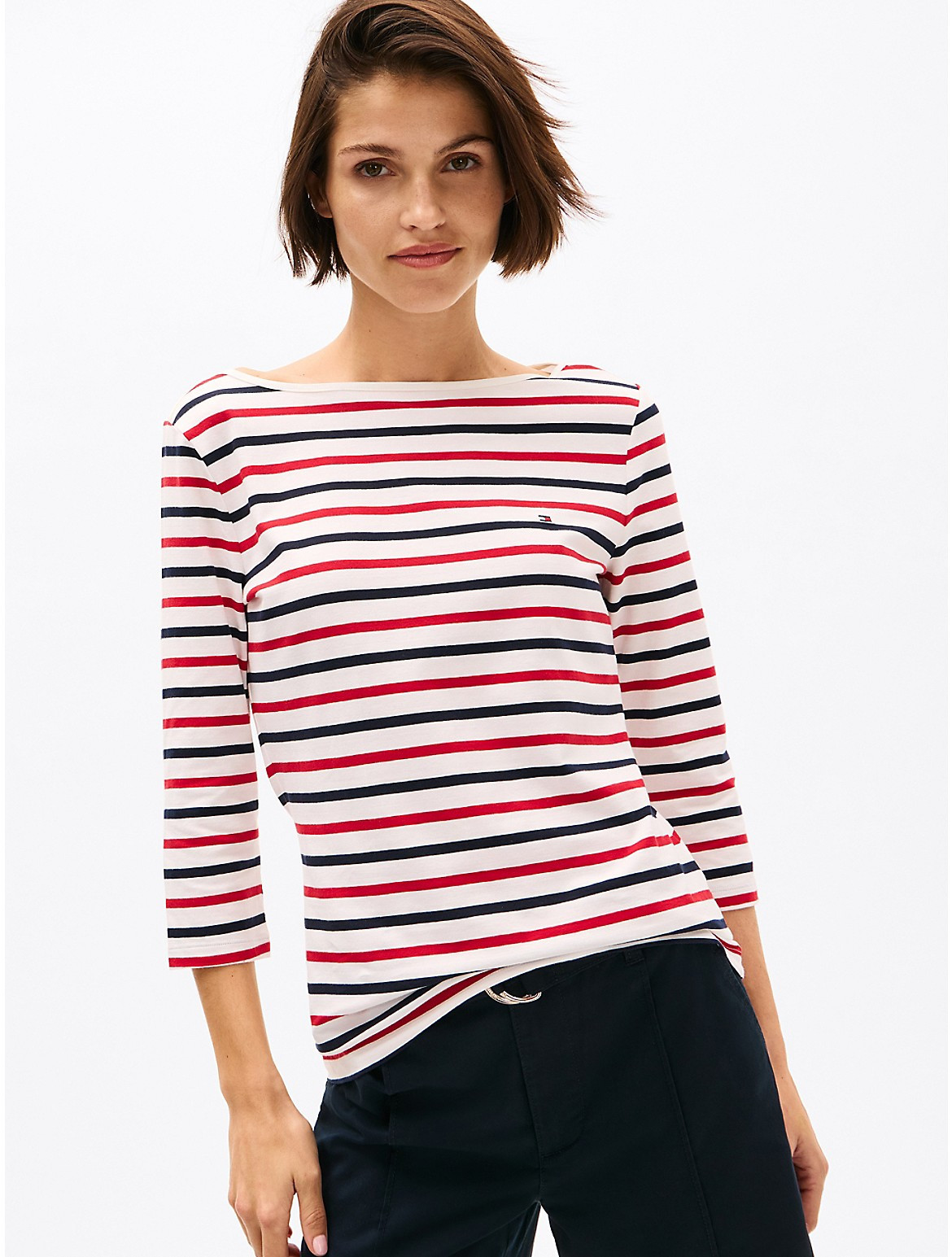 Tommy Hilfiger Women's Stripe Boatneck T-Shirt - Red - S | Tommy Hilfiger (US)
