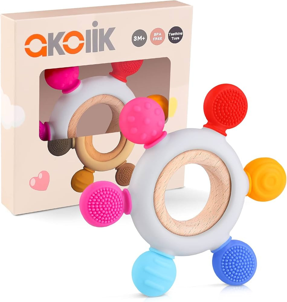 akolik Teething Toys for Babies, Baby Teethers Toy Teething Ring Silicone, Grasping Teething Toy,... | Amazon (US)
