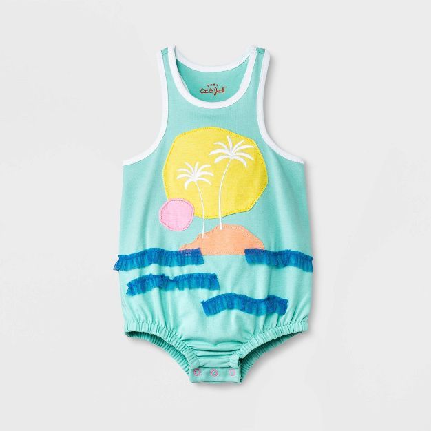 Baby Girls' Beach Applique Romper - Cat & Jack™ Aqua Blue | Target