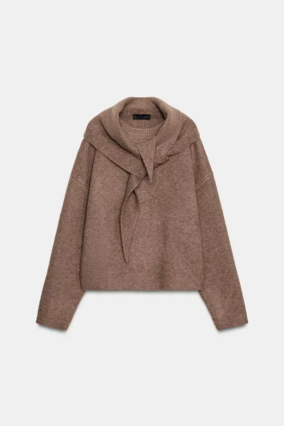 KNIT JUMPER WITH SCARF | Zara UK