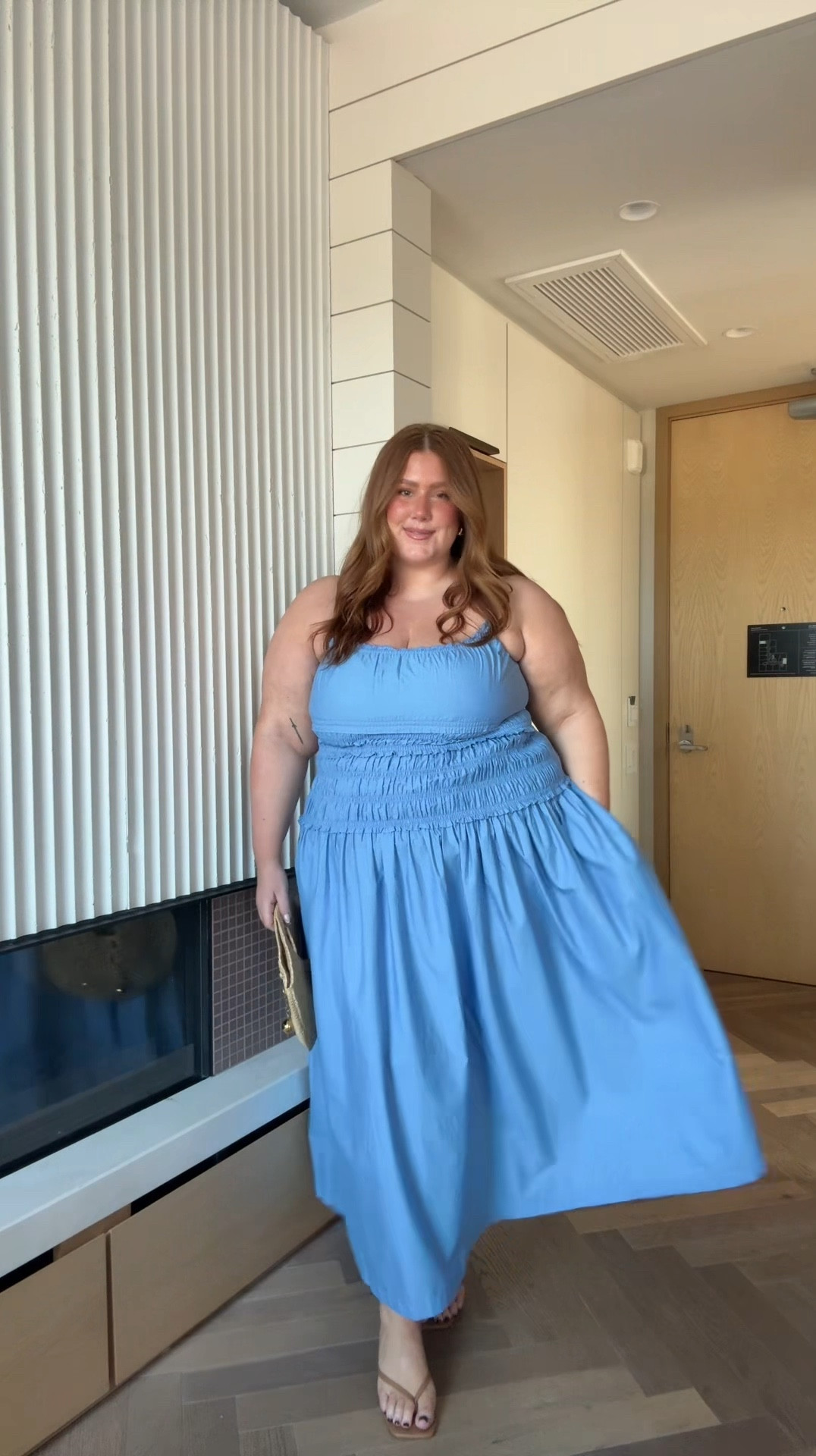 Blue smocked drop waist midi dress. Wearing an XL! Love not needing to wear a bra with this one. And so much stretch in the tummy!

#LTKdresses #LTKplussize #LTKmidsize