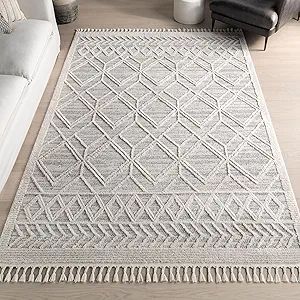 nuLOOM 8x11 Ansley Moroccan Tassel Area Rug, Light Grey, High-Low Textured Bohemian Design, Plush... | Amazon (US)