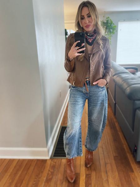 Diggin’ the new updated barrel jean style. They are my rave rn🫶✌🏻 Definitely size down one size. I normally wear a 26, but I bought a size 25 based off reviews and they fit perfectly! 

#LTKover40 #LTKfindsunder100 #LTKstyletip