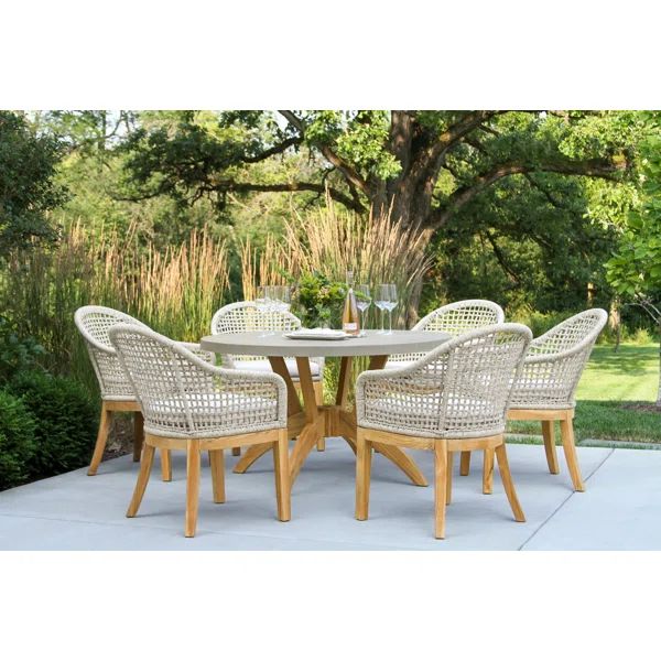 Akiva Round 6 - Person 52'' Long Teak with Cushions | Wayfair North America