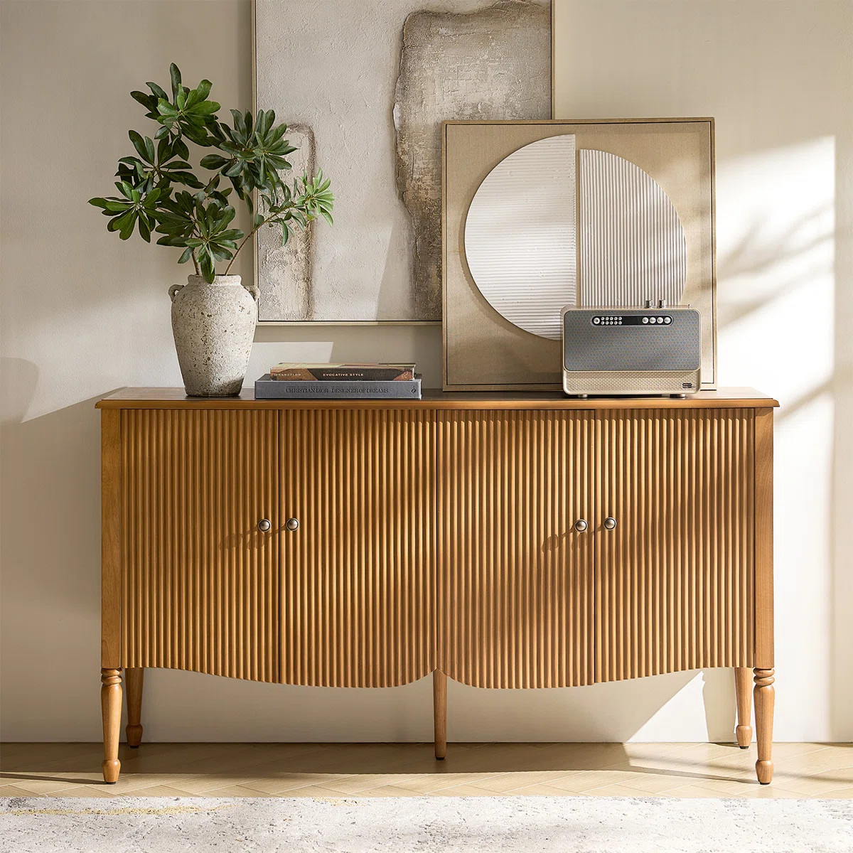 Martha Transitional 58"W 4-Door Fluted Curved Sideboard with Cable Management | Wayfair North America