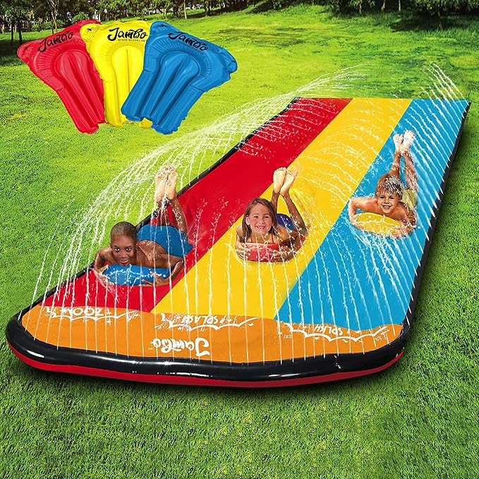 JAMBO Premium Triple Slip Splash and Slide with Bodyboards (Updated Model), Heavy Duty Water Slid... | Amazon (US)