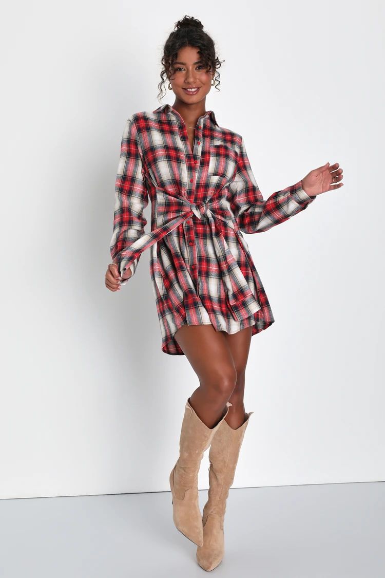 Pick Of The Patch Red Plaid Tie-Front Mini Dress | Lulus (US)