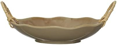 Creative Co-Op Stoneware Rattan Wrapped Handles, Reactive Crackle Glaze Bowl, 10" L x 8" W x 2" H... | Amazon (US)