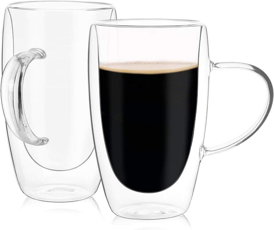 Moretoes 15 oz Double Wall Glass Coffee Mugs with Handles, Insulated Espresso Cups, Clear Coffee ... | Amazon (US)