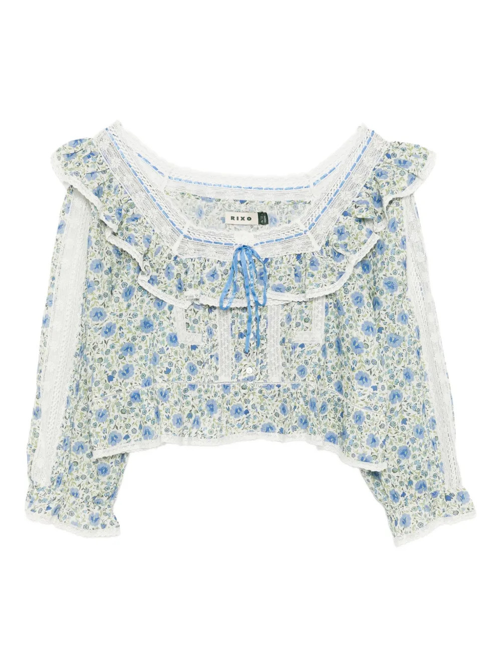 Rixo Oceana floral-print ruffled blouse - Blue | Farfetch Global