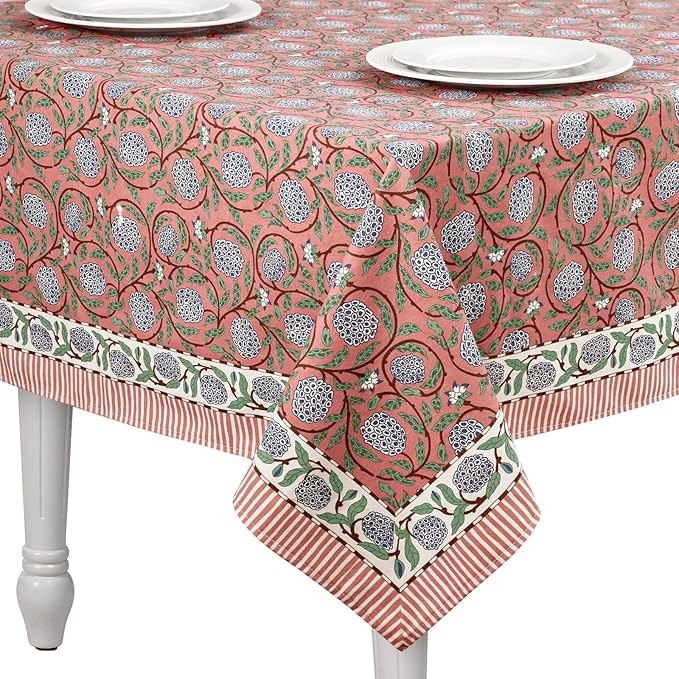 60'' x 90'' Hand Block Print Mahjong Table Cloth Square Cotton Floral Tablecloth Washable Print R... | Amazon (US)