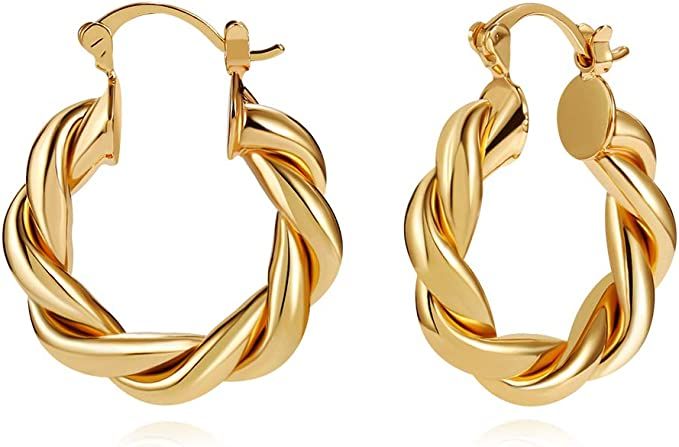 LILIE&WHITE Twisited Gold Chunky Hoop Earrings For Women 14K Gold Plated High Polished Lightweigh... | Amazon (CA)