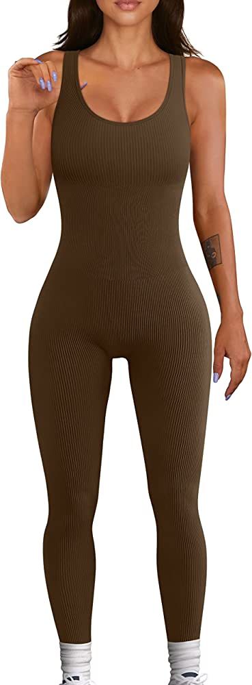 OQQ Women's Jumpsuits Ribbed One Piece Tank Tops Rompers Sleeveless Yoga Exercise Jumpsuits | Amazon (US)