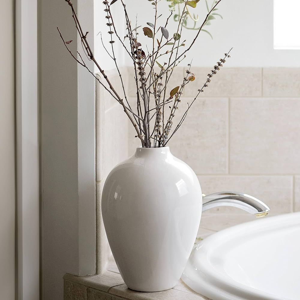 10 Inch Porcelain Vase - White Ceramic Vase, White Vases for Decor, Decorative Vase, Ceramic Vase... | Amazon (US)