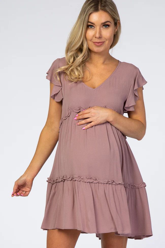 Mauve Ruffle Maternity Mini Dress | PinkBlush Maternity