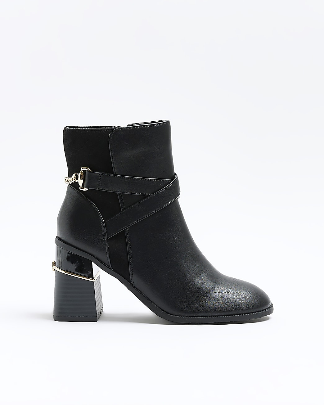 Black chain block heel ankle boots | River Island (UK & IE)