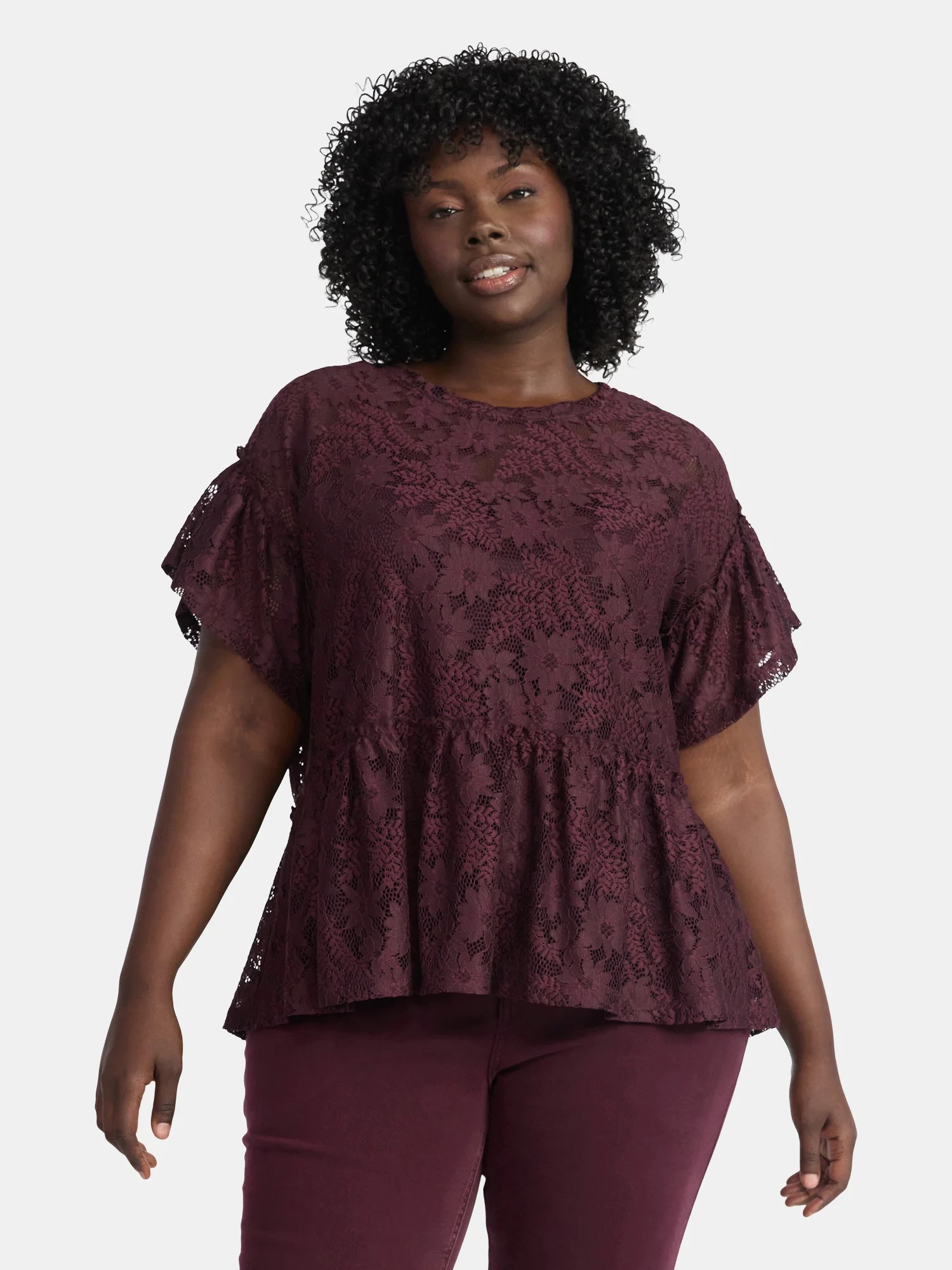 Terra & Sky Women's Plus Lace Peplum Top, Sizes 0X-5X - Walmart.com | Walmart (US)