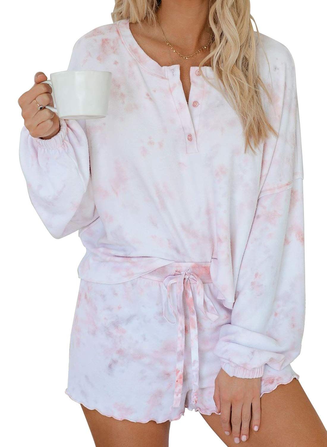 Loyomobak Women Tie Dye Pajama Set Lounge Wear Set Two-Piece Sleepwear Tops and Shorts | Amazon (US)