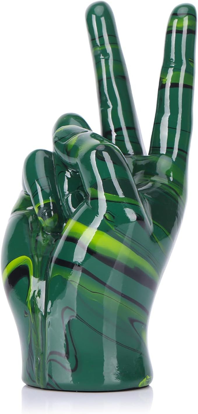 Emerald Green Home Decor Peace Symbol Statue, Creative Hand Gesture Peace Sign Decor, Emerald Gre... | Amazon (US)