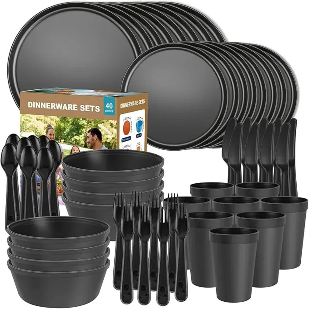 40-piece Rv & Camping Dinnerware Set For 8 - Lightweight Unbreakable Plates, Bowls & Cutlery, Mic... | Wayfair North America