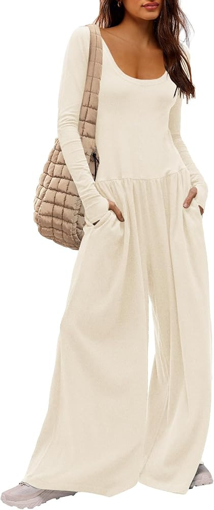 Yanekop Womens Overalls Loose Fit Long Sleeve Wide Leg Jumpsuit Dressy One Piece Casual Rompers O... | Amazon (US)