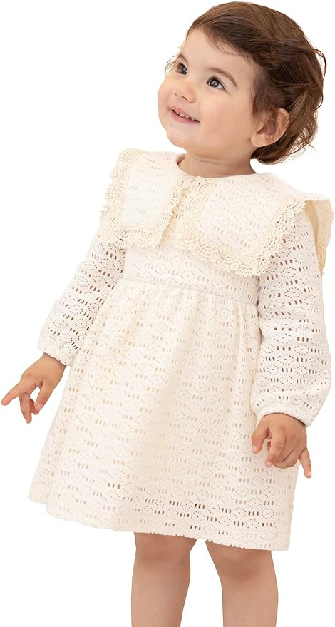 Lilax Baby Girl's Long Sleeve Lace Dress Vintage Wedding Dress | Amazon (US)