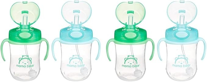Amazon Brand - Mama Bear Silicone Weighted Straw Sippy Cup, 9 Ounces, Pack of 4, Blue/Green | Amazon (US)