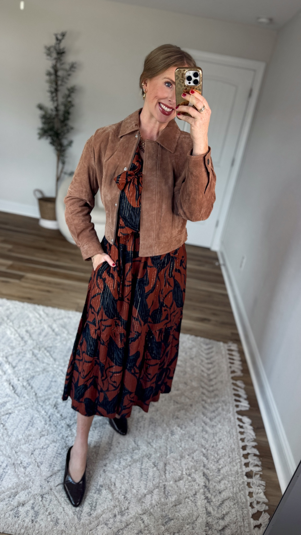 Daily try on, Walmart fashion, Walmart style, scenario, midi dress, free assembly, suede jacket